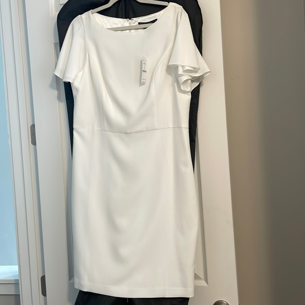 White Ruffle Sleeve White House Black Market Dress